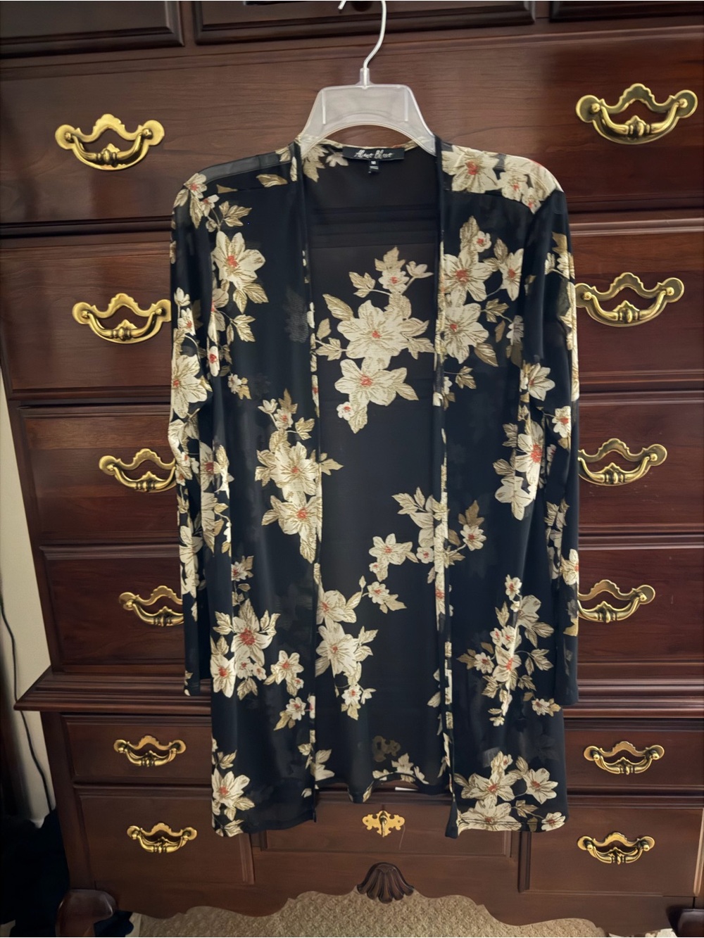 Alice Blue Black Floral Sheer Kimono Robe